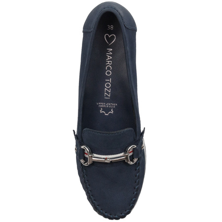 Marco Tozzi Mokasyny damskie skórzane Navy Nubuck granatowe