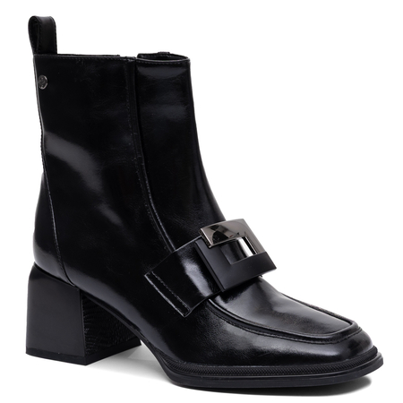 Maciejka Stylish Leather Heel Ankle Boots Buckle Black K7788-01/00-7