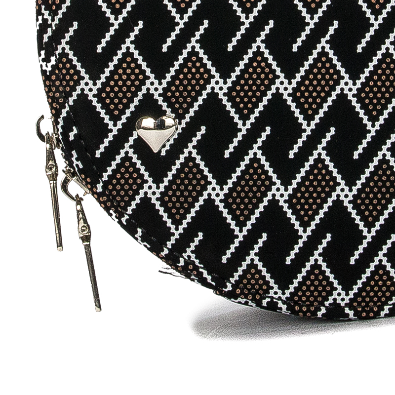 GOE Women's small round messenger bag Black Black + pattern