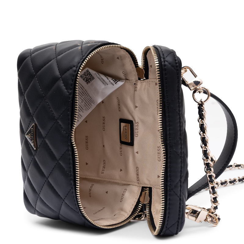 Guess Elegant Quilted Vanity Crossbody Bag With Chain Black HWQG2456770-BLACK