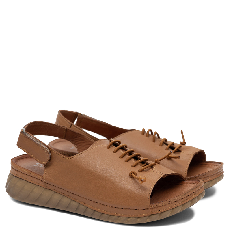 Maciejka Genuine Leather Lace Up Womens Wedge Sandals Tan L7635-29/00-1 HTML