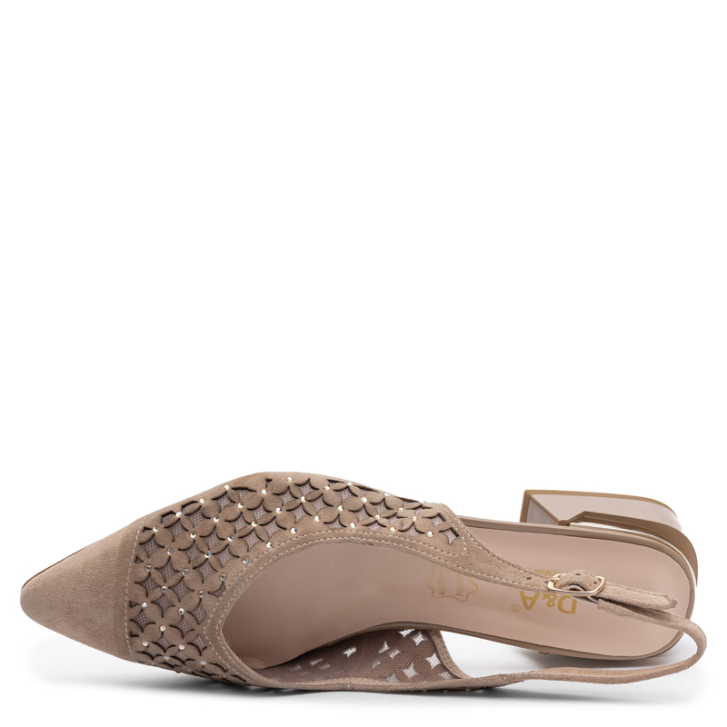 S.Barski Leather Ajoure Pumps With Crystals Beige CR61-3004-BEIGE