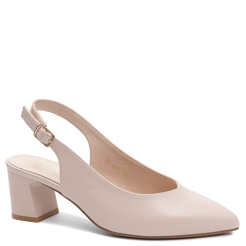 Sergio Leone Pointed Toe Slingback Pumps On Block Heel Beige SK-463-KR-R