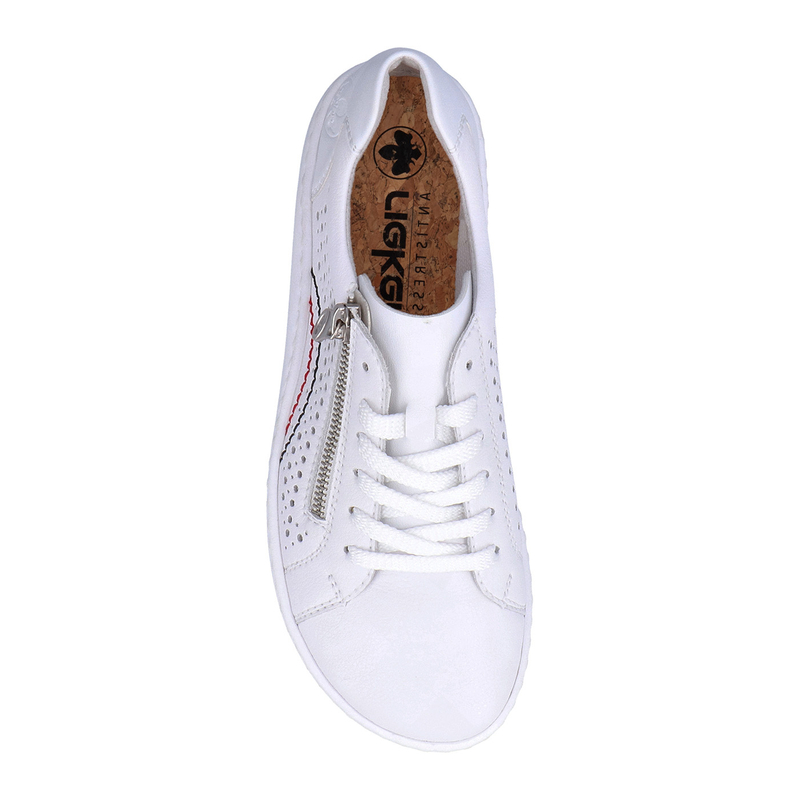 Rieker Leather Perforated Women’s Sneakers With Side Zipper White 52824-80