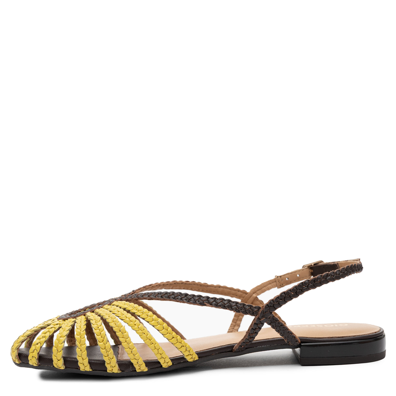 Gioseppo Skórzane Plecione Półbuty Slingback Płaskie Brązowo-Żółte 79268-YELLOW