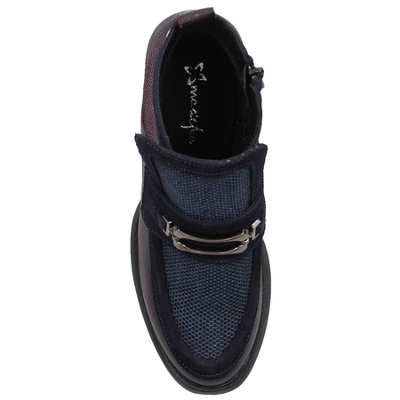 Maciejka Leather Two-Tone Block-Heel Ankle Boots With Side Zip Burgundy-Navy A6747-23/00-8