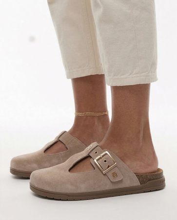 Tommy Hilfiger Skórzane Klapki na Korkowej Podeszwie Beżowe T3A2-34310-BEIGE