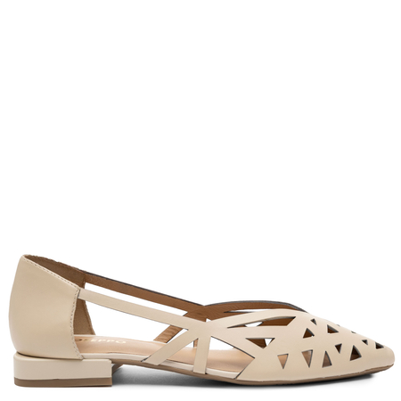 Gioseppo Leather Geometric Cutout Flats Almond Toe Off-White 78218-OFF-WHITE