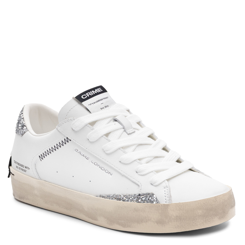 Crime London Skórzane Sneakersy Z Brokatem Białe 29000PP8.10