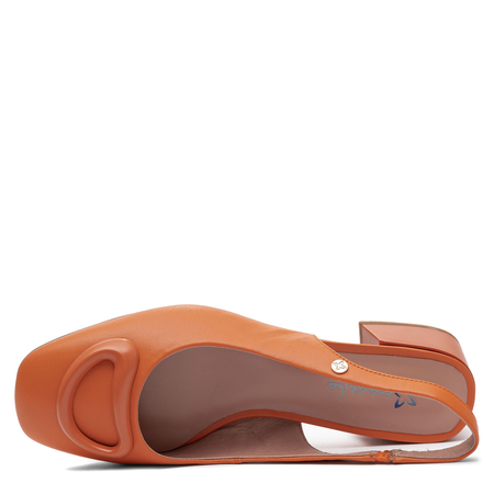 Maciejka Skórzane Czółenka Slingback na Klocku Pomarańczowe K7474-18/00-1