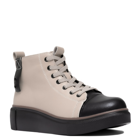 T. Sokolski Leather Platform Ankle Boots with Cap Toe Beige TS-Z24-218-BEIG-BL
