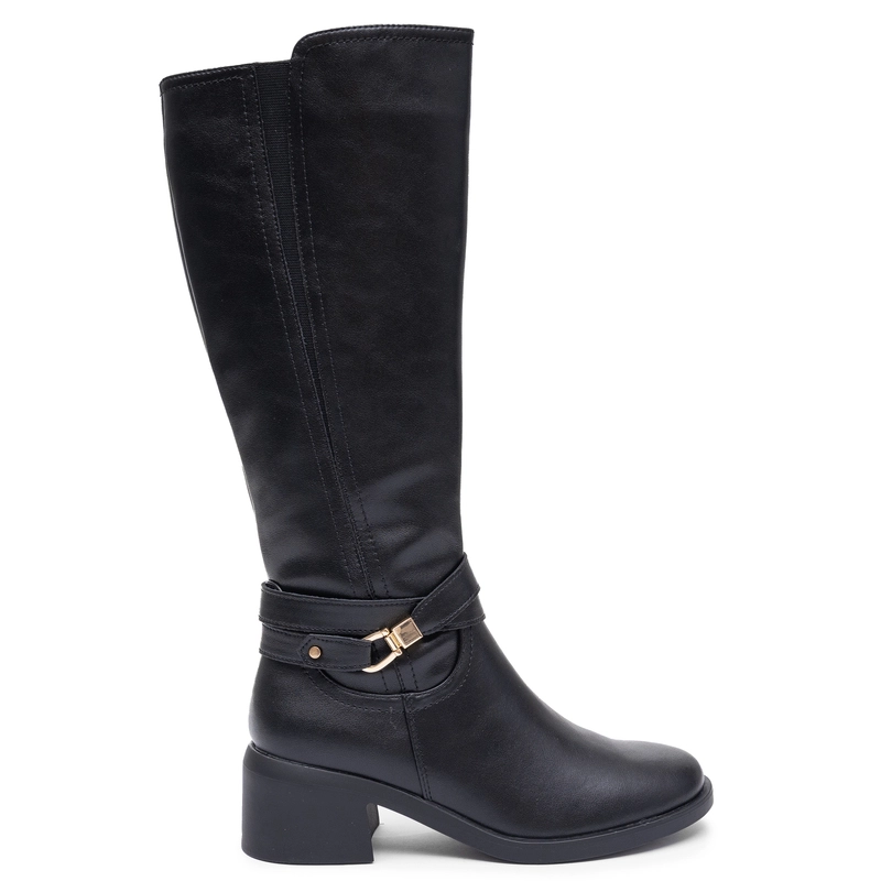 Sergio Leone Women Natural Leather Insulated Block Heel Knee-High Boots Black KZ-13-S-BLK