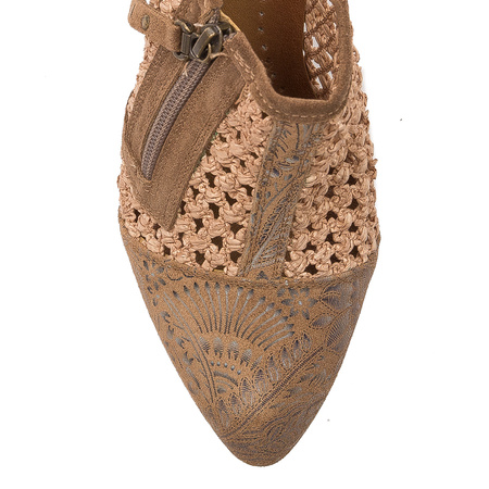 Maciejka Półbuty damskie na obcasie skórzane ciemny beż