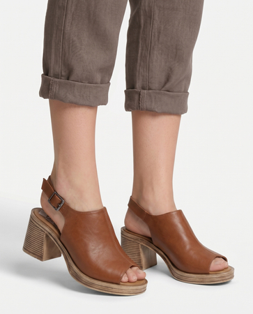 Artiker Comfortable Leather Block Heel Sandals Brown 58C3106