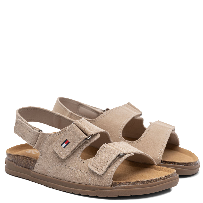 Tommy Hilfiger Skórzane Sandały na Rzepy Beżowe T3X2-34394-BEIGE