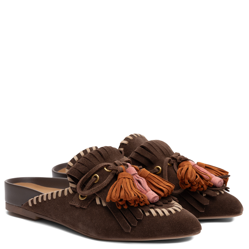 Bruno Premi Suede Closed Toe Tassel Mules Brown BN1603XBPRCWNBRWA