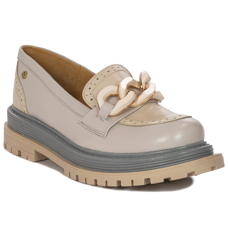Maciejka Leather Platform Loafers With Chain Beige 05978-03/00-5