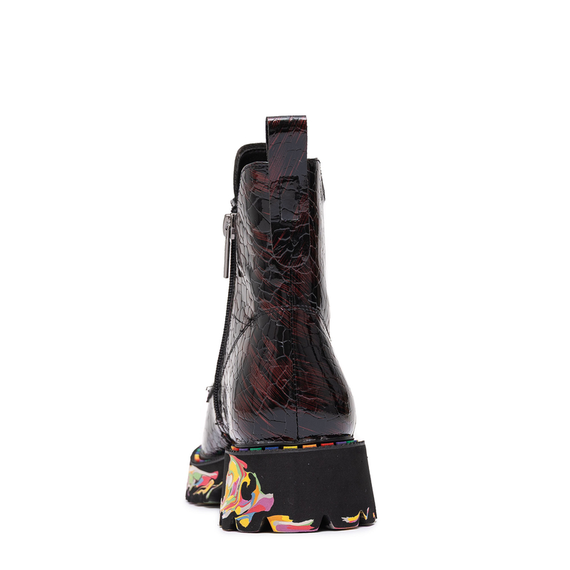 Artiker Leather Croc-Embossed Ankle Boots on Platform Black-Burgundy 57C0165