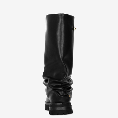 Maciejka Leather Slouchy Boots Flat Sole Black K7208-01/00-8