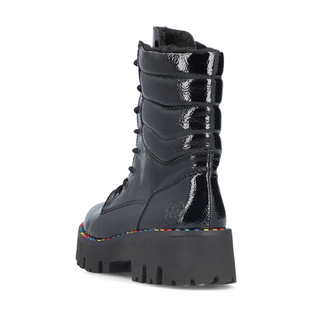 Rieker Patent Platform Lace-Up Ankle Boots Side-Zip Black Y3330-00-BLACK