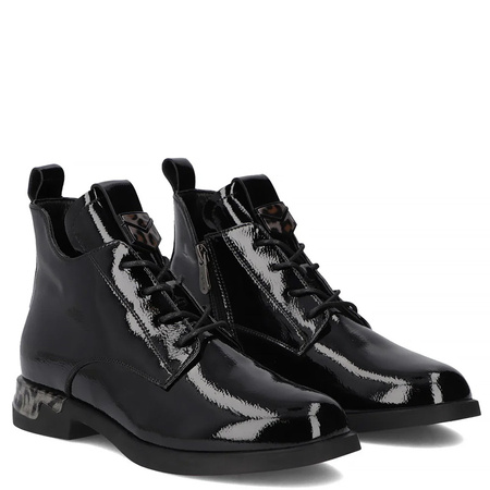 Filippo Leather Patent Lace-Up Ankle Boots with Side Zip Black DBT722925BK