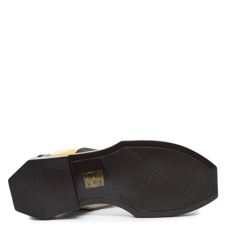 Maciejka Leather Patent Color-Block Sandals Flat Sole Brown-Yellow K7478-02/00-1