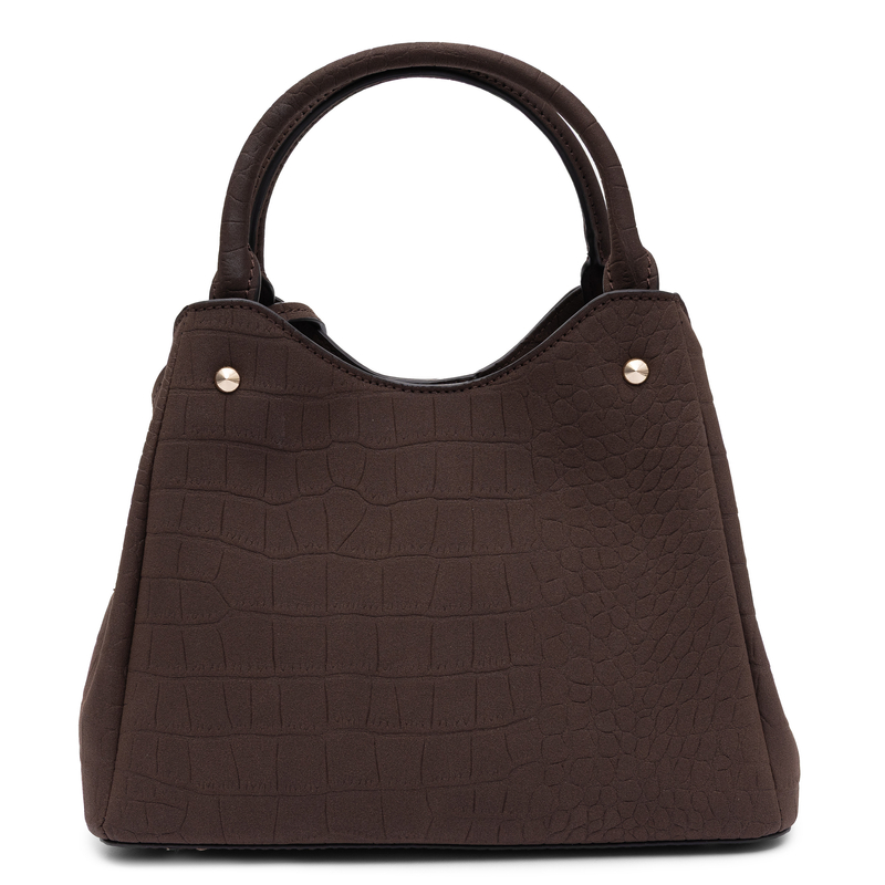 Guess Elegant Crocodile Embossed Handbag With Detachable Pouch Espresso Brown CG230622-ESPRESSO