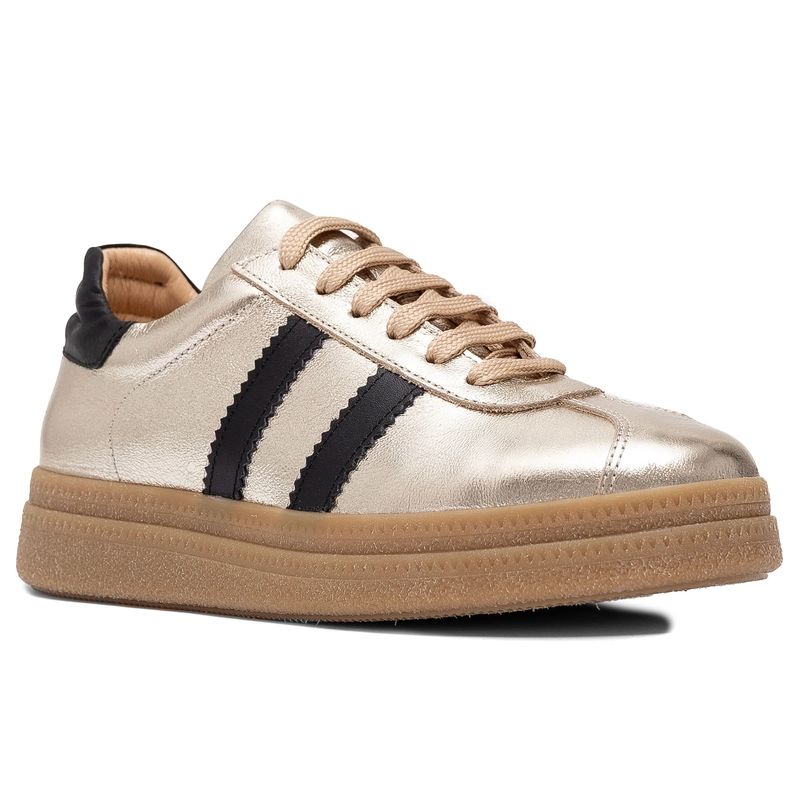 Boccato Skórzane Półbuty Sneakersy na Platformie Złote 050-71317-GOLD