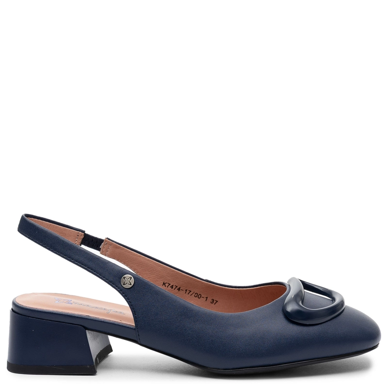 Maciejka Leather Slingback Pumps With Decorative Buckle Navy Blue K7474-17/00-1