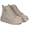 Filippo Women's Platform Leather Ankle Boots Beige