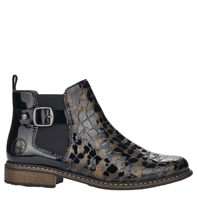 Rieker Skórzane Ocieplane Botki Lakierowane Czarne Z4965-90-BLK