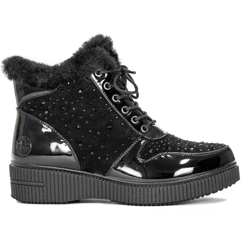 Botki Rieker 93312-00 Black ocieplane na platformie Czarne
