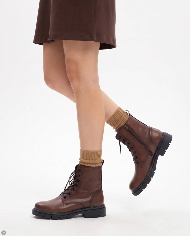 Stylish Brown Lace-Up Ankle Boots On A Chunky Sole TR-04-S Brown