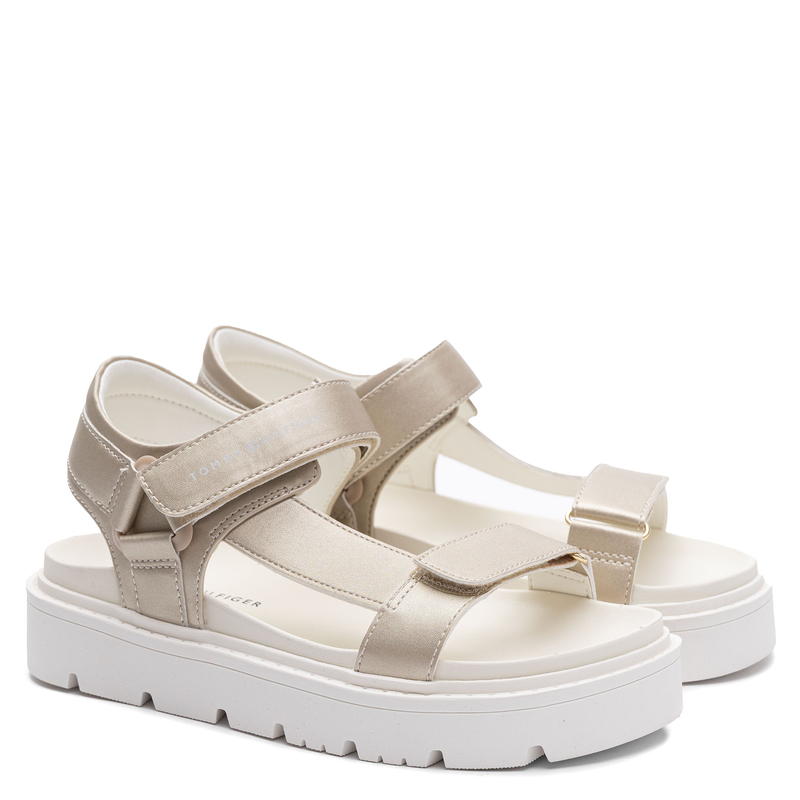 Tommy Hilfiger Złote Sandały Damskie na Platformie T3A2-34285-PLAT