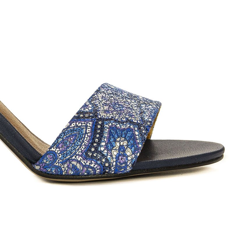 Maciejka Leather Block Heel Sandals Patterned Navy Blue 04235-17/00-5
