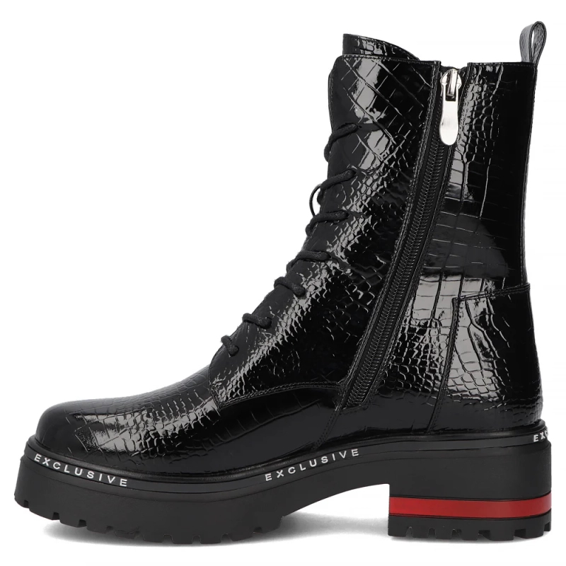 Filippo Patent Croco Boots With Red Zippers And Platform Black And Red DBT4058-26-BK-RD