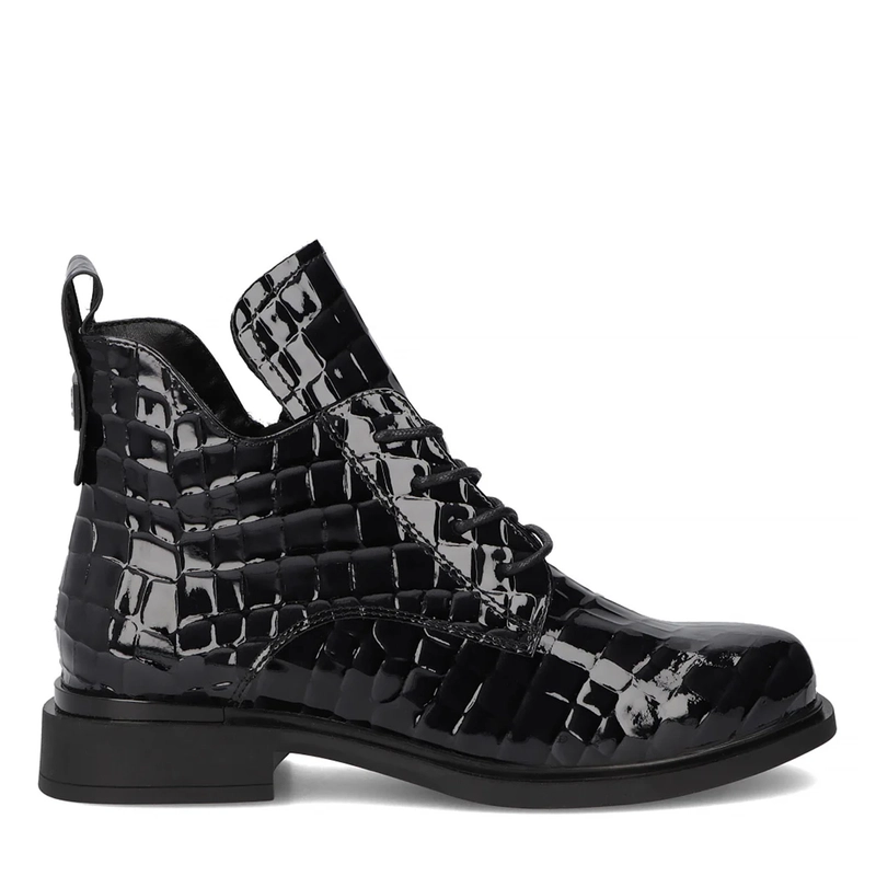 Filippo Patent Leather Lace-Up Ankle Boots Croc-Embossed Black DBT7239-25-BK