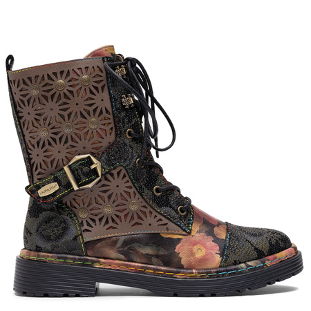 Laura Vita Leather Cutout Lace-Up Boots With Zipper Multicolor INCASO-036-NOIR