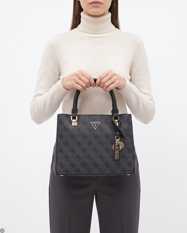 Guess Women's Quilted Monogram Handbag Elegant Satchel HWBG9672050-COAL