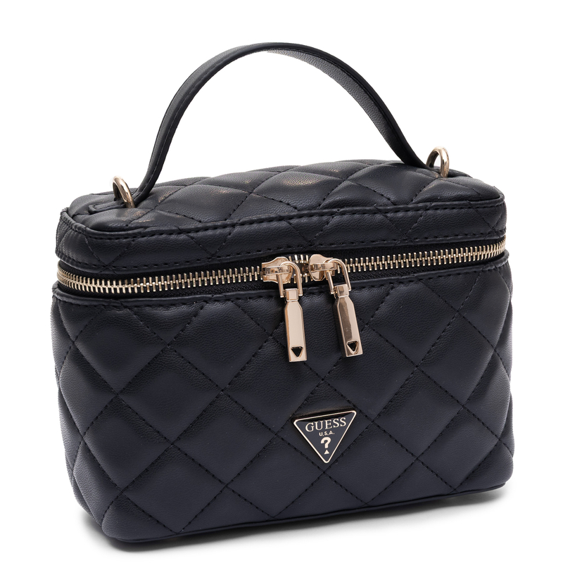Guess Elegancka Pikowana Torebka Kuferek Na Łańcuszku Czarna HWQG2456770-BLACK