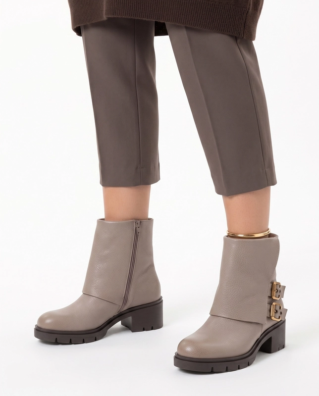 Hispanitas Leather Boots With Buckles On Block Heel Beige HI265074