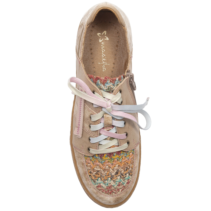 Maciejka Skórzane Półbuty Sneakersy Patchwork Wielokolorowe Beżowe 06791-04/00-1