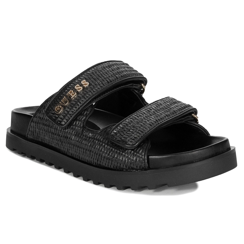 Guess Klapki Damskie Regulowane Na Rzep Klapki Na Platformie 4 Cm Czarne FLJFDE-FAP19-BLK