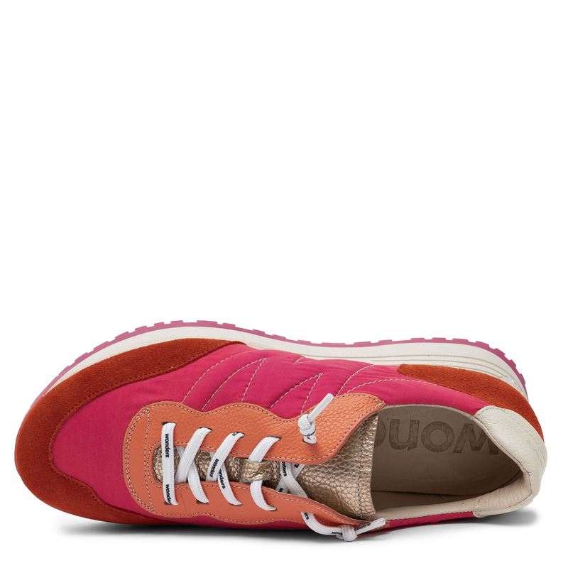 Wonders Sneakersy Damskie Półbuty Sportowe Czerwono-Różowo-Beżowe A-4802-FLAME-FRES