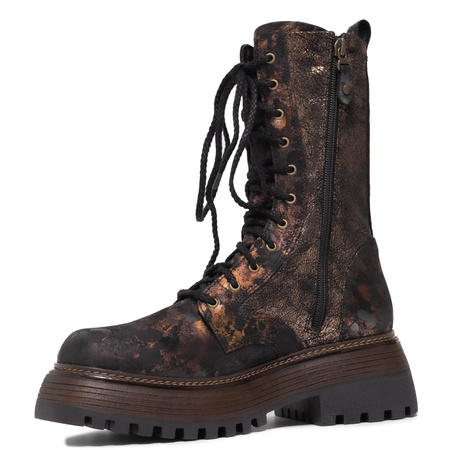 Maciejka Combat Leather Patina Boots Chunky Sole Brown-Gold 06203-32/00-8