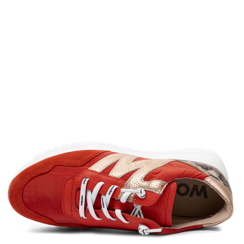 Wonders Skórzane Sneakersy na Platformie Półbuty Sportowe z Panterką Czerwony A-24100-FLAM-RAME
