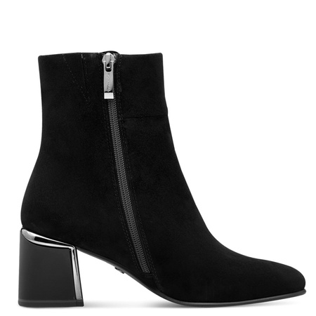 Tamaris Leather Suede Women’s Ankle Boots Block Heel 6 Cm Side Zip Black 1-25341-45-004