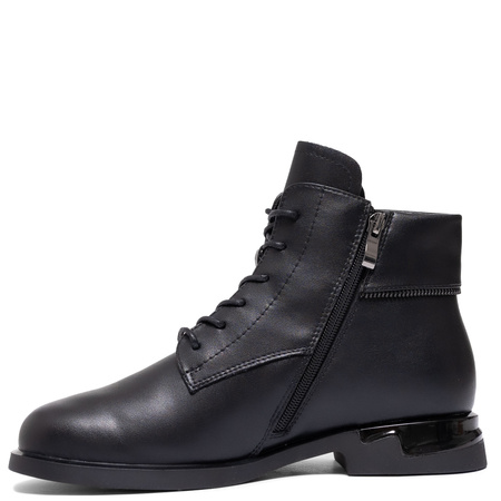 Sokolski Leather Lace-Up Ankle Boots Warm Lined Black HW-Z25-125-BLK