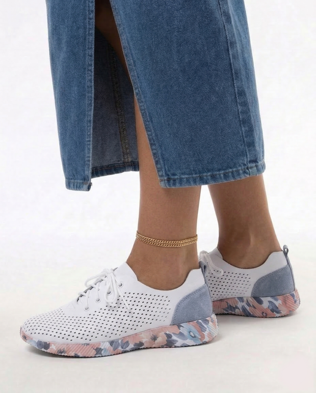 Artiker Skórzane Sneakersy Ażurowe Kolorowa Podeszwa Białe 58C0586