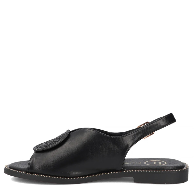 Filippo Women's Black Sandals With Decorative Ornament Flat DS6229-26-BK